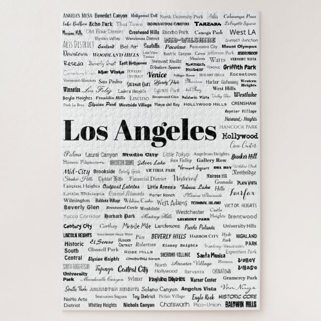 Los Angeles Neighborhoodsl Back on White Jigsaw Puzzle (Vertical)