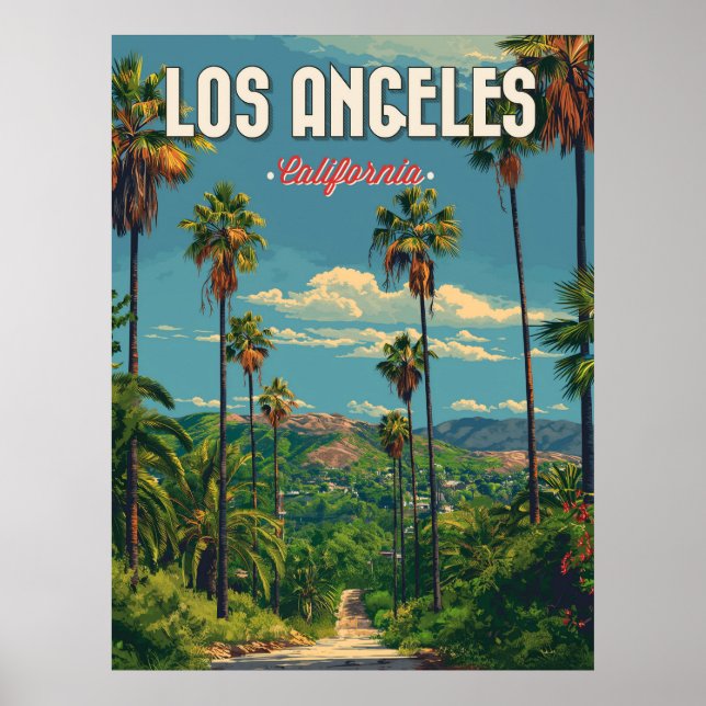 Los Angeles Palm Tree Vintage Travel Poster (Front)