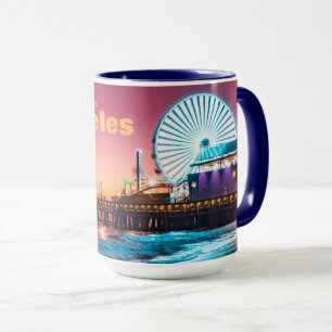 Los Angeles Pink & Blue Ferris Wheel Beach Sunset Mug