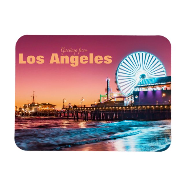 Los Angeles Pink & Blue Sunset Santa Monica Pier Magnet (Horizontal)