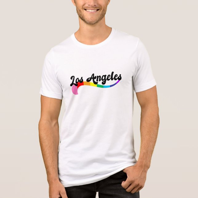 Los Angeles Retro Rainbow Script Pride Birthday  Tri-Blend Shirt (Front)