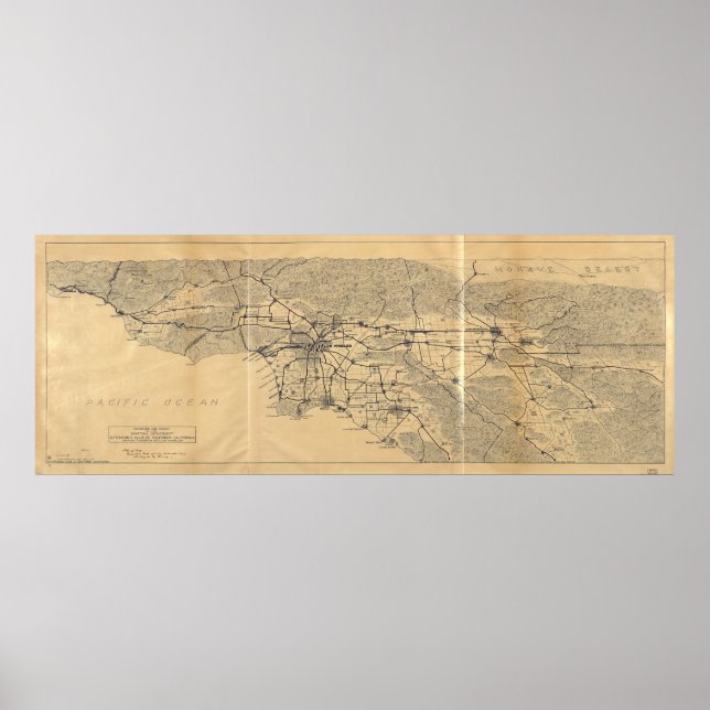 Los Angeles & San Gabriel Mountains Map (1915) Poster (Front)