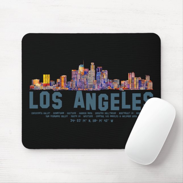 Los Angeles Skyline. Area Names and Coordinates Mouse Pad (With Mouse)