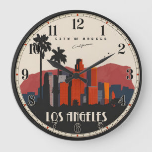 Los Angeles Skyline Art Deco Large Clock