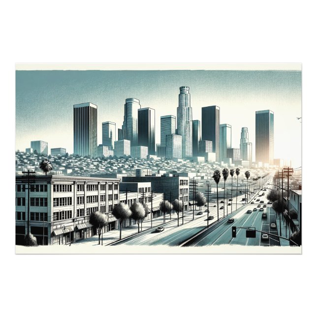 Los Angeles Skyline | Artistic Rendering Wall Art (Front)