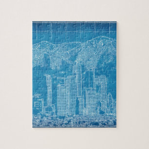 Los Angeles Skyline Blueprint Jigsaw Puzzle