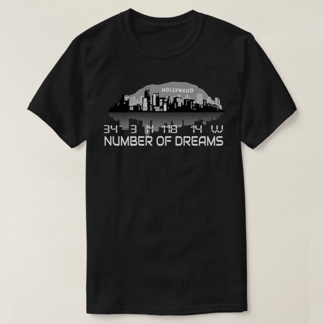 Los Angeles Skyline GPS Coordinates Dream City T-Shirt (Design Front)