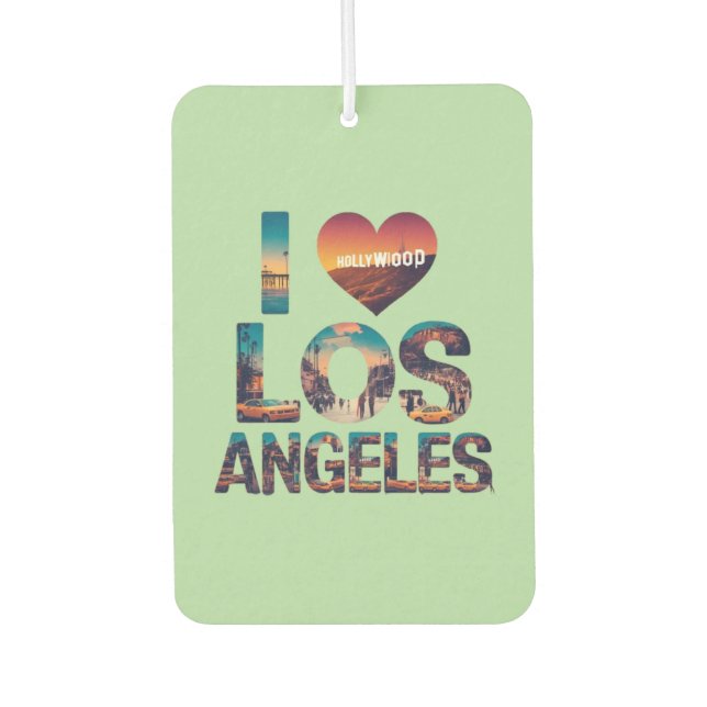Los Angeles Skyline Sunset & Hollywood Typography Car Air Freshener (Front)