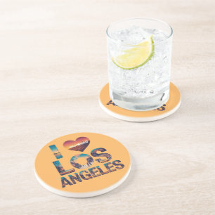 Los Angeles Skyline Sunset & Hollywood Typography Coaster