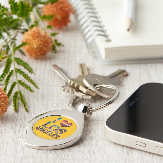 Los Angeles Skyline Sunset & Hollywood Typography  Key Ring (Side)