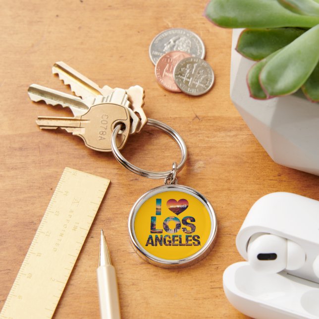 Los Angeles Skyline Sunset & Hollywood Typography  Key Ring (Desk)