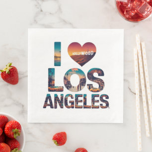 Los Angeles Skyline Sunset & Hollywood Typography Napkin