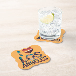 Los Angeles Skyline Sunset & Hollywood Typography Paper Coaster