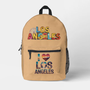 Los Angeles Skyline Sunset & Hollywood Typography Printed Backpack