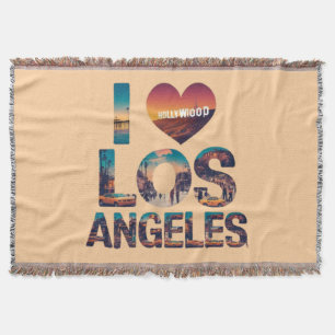 Los Angeles Skyline Sunset & Hollywood Typography  Throw Blanket