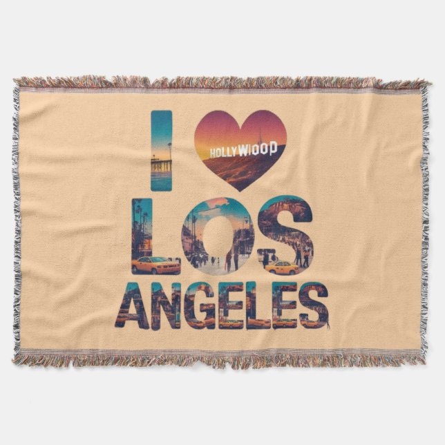 Los Angeles Skyline Sunset & Hollywood Typography  Throw Blanket (Front)