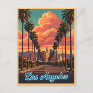 Los Angeles Skyline Sunset Palm Trees Postcard