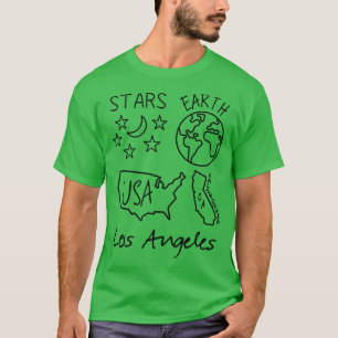 Los Angeles Stars Earth USA California Black Text T-Shirt
