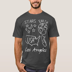 Los Angeles Stars Earth USA California White Text  T-Shirt