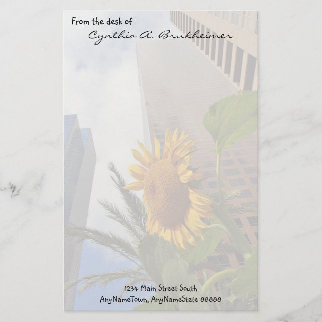Los Angeles Sunflower Personalised Stationery (Front)