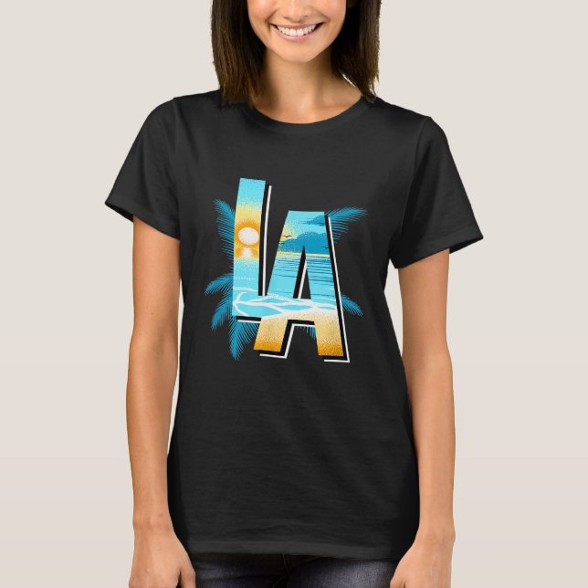 Los Angeles Sunset Palm Trees California Surf T-Shirt (Front)