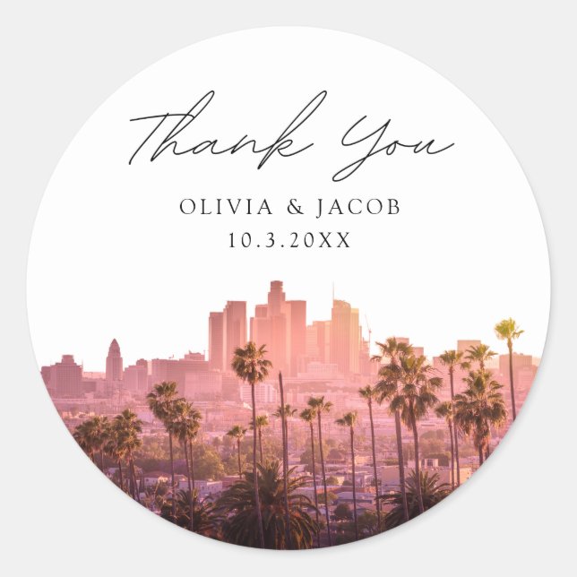 Los Angeles Thank You Wedding Favour DTLA Classic Round Sticker (Front)