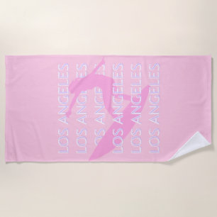 Los Angeles Travel Art, California,  Pink, Preppy Beach Towel