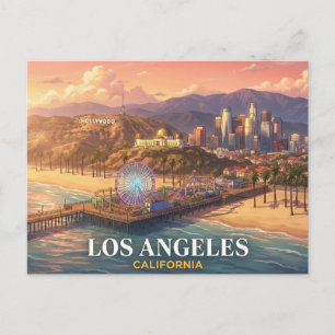Los Angeles Travel   Hollywood Sign Santa Monica Postcard