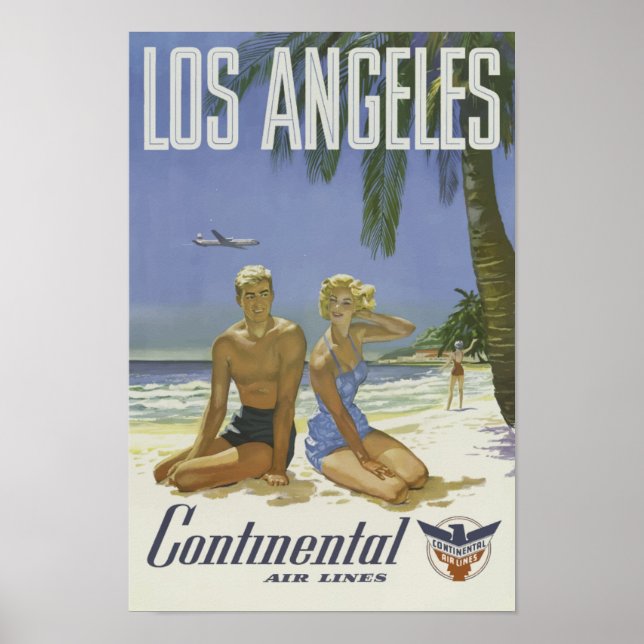 Los Angeles USA Aviation Airline Vintage Travel Poster (Front)