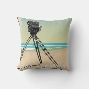 Los angeles vintage camera beach travel poster cushion