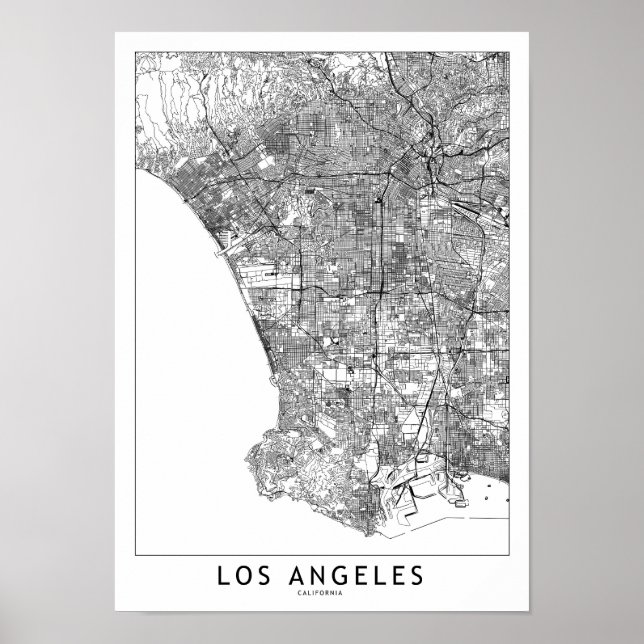 Los Angeles White Map Poster (Front)