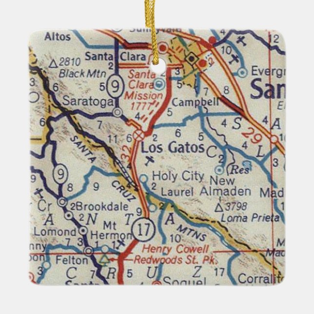Los Gatos CA Vintage Map Ceramic Ornament (Front)