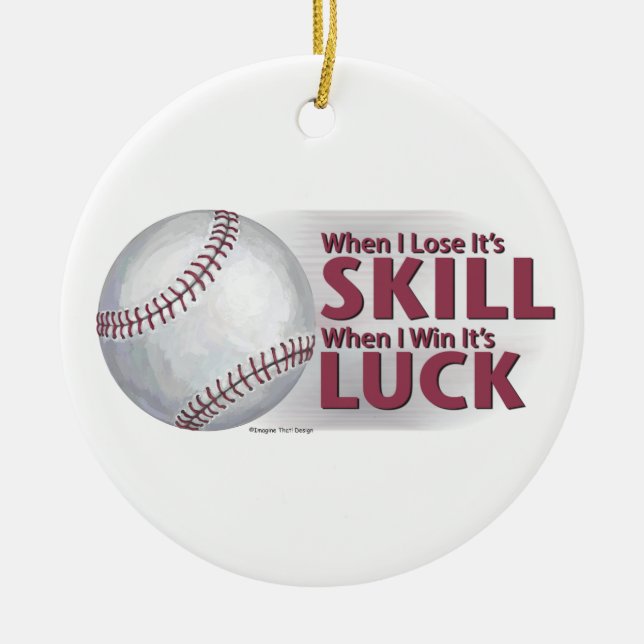 Lose Skill Win Luck Baseball Ceramic Tree Decoration (Front)