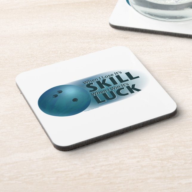 Lose Skill Win Luck Bowling Blue Coaster (Left Side)