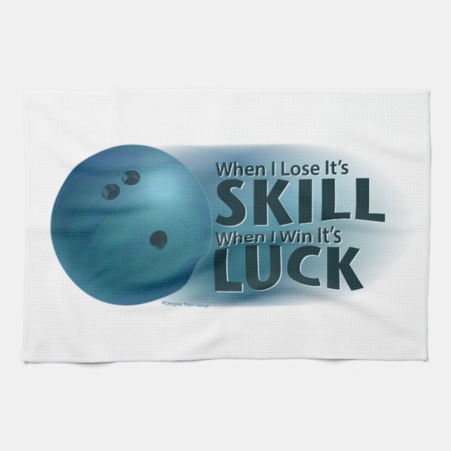 Lose Skill Win Luck Bowling Blue Tea Towel (Horizontal)