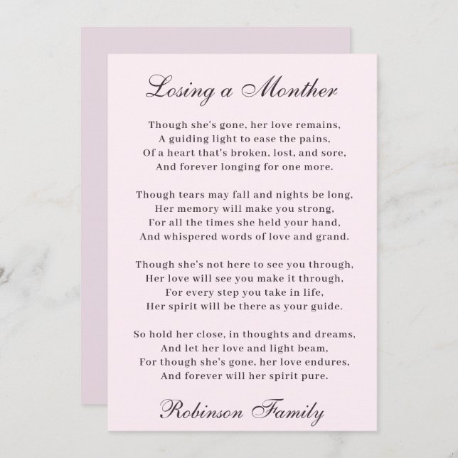 Losing a Mother Poem Card (Front/Back)