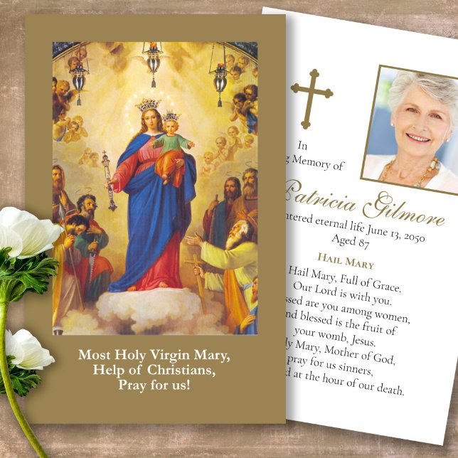 Loss Mary Help of Christians Prayer Sympathy Cards (catholic, religious, celebration of life, in loving memory of, prayer cards for bereavement)