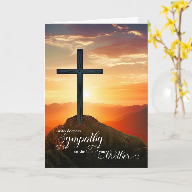 Loss of a Brother Christian Sympathy Sunset Cross Card (Yellow Flower)