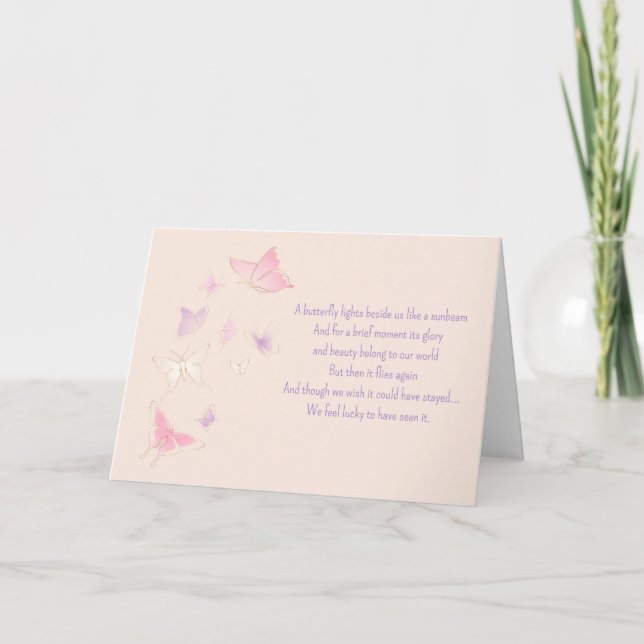 Loss of Baby Infant Girl Pink Butterflies Sympathy Note Card (Front)
