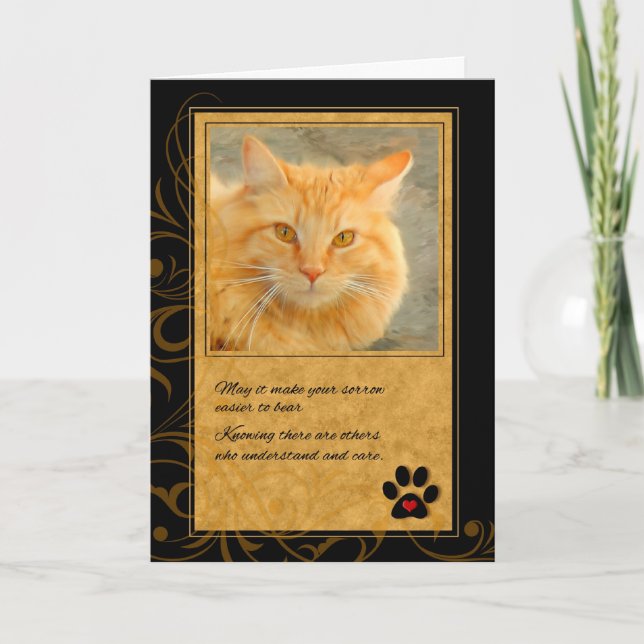 Loss of Cat Orange Tabby and Gold Pet Sympathy Card (Front)