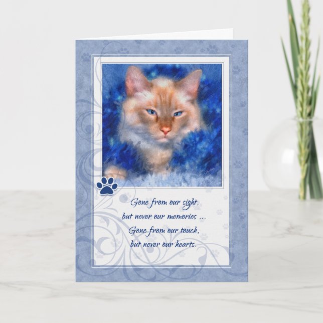 Loss of Cat Siamese with Blue Boa Pet Sympathy Card (Front)