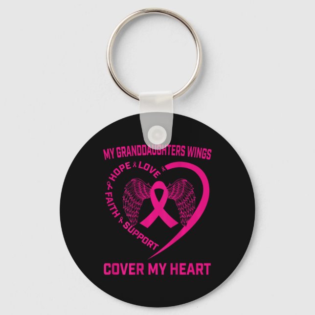 Loss Of Granddaughter Breast Cancer Heart Wings Ck Key Ring (Front)