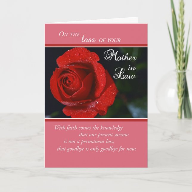 Loss of Mother-in-Law, Red Rose, Religious Card (Front)