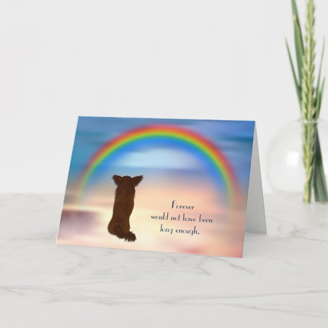 Loss of Red Long Hair Chihuahua Rainbow Sympathy Holiday Card (Front)