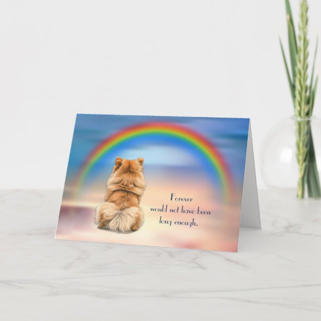 Loss of Red Pomeranian Dog Rainbow Sympathy Card (Front)