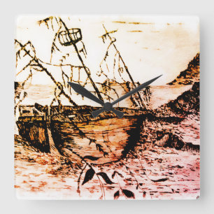 Lost and forgotten ship square wall clock