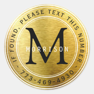 Lost and Found Monogram in Gold Metallic Classic Round Sticker
