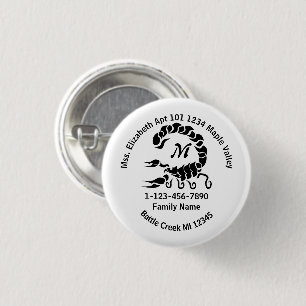 Lost Black Scorpion Monogram Family Home Address 3 Cm Round Badge