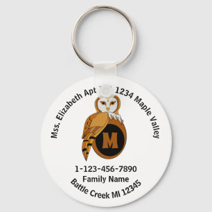 Lost British Barn Owl Family Home Address Key Ring