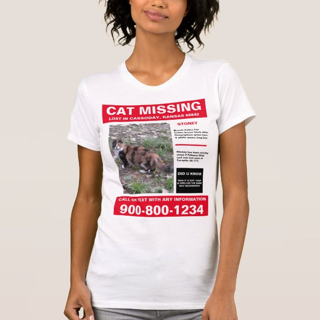 Lost Cat Or Dog Shirt With Photo And Content (Front)